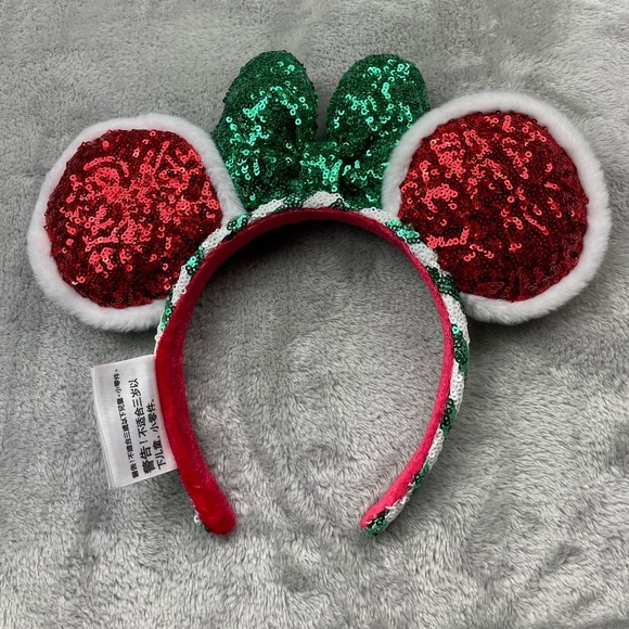 Disney Parks Christmas Candy Cane Minnie Mouse Ears Sequins Headband Adult Size - Picture 7 of 7